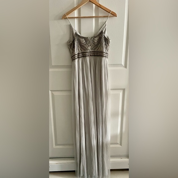 Anthropologie BHLDN Vilette Embellished Maxi Dress Silver Fog - Picture 13 of 13